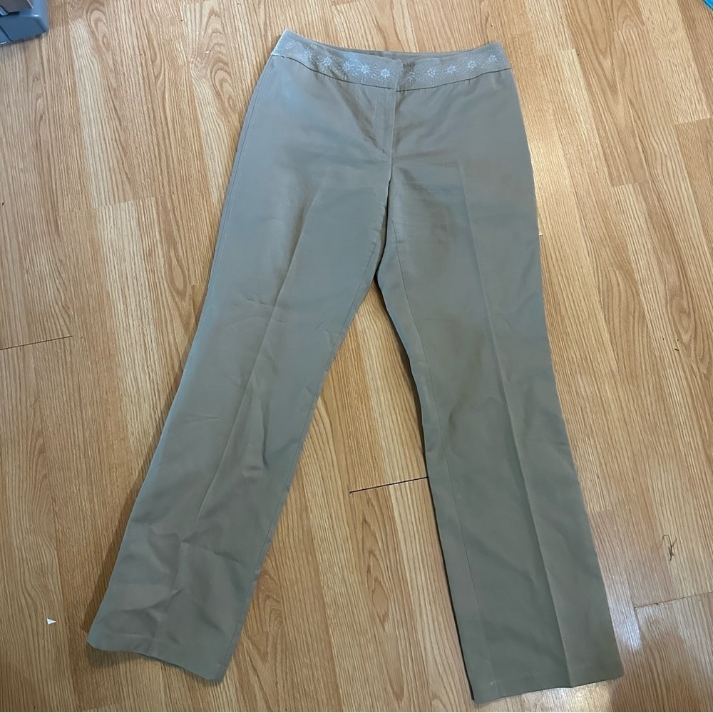 Sigrid Olsen size 6 cotton linen silk business straight leg embroidered pants